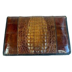 Vintage Whiskey Brown Genuine Crocodile Alligator Clutch Handbag Purse